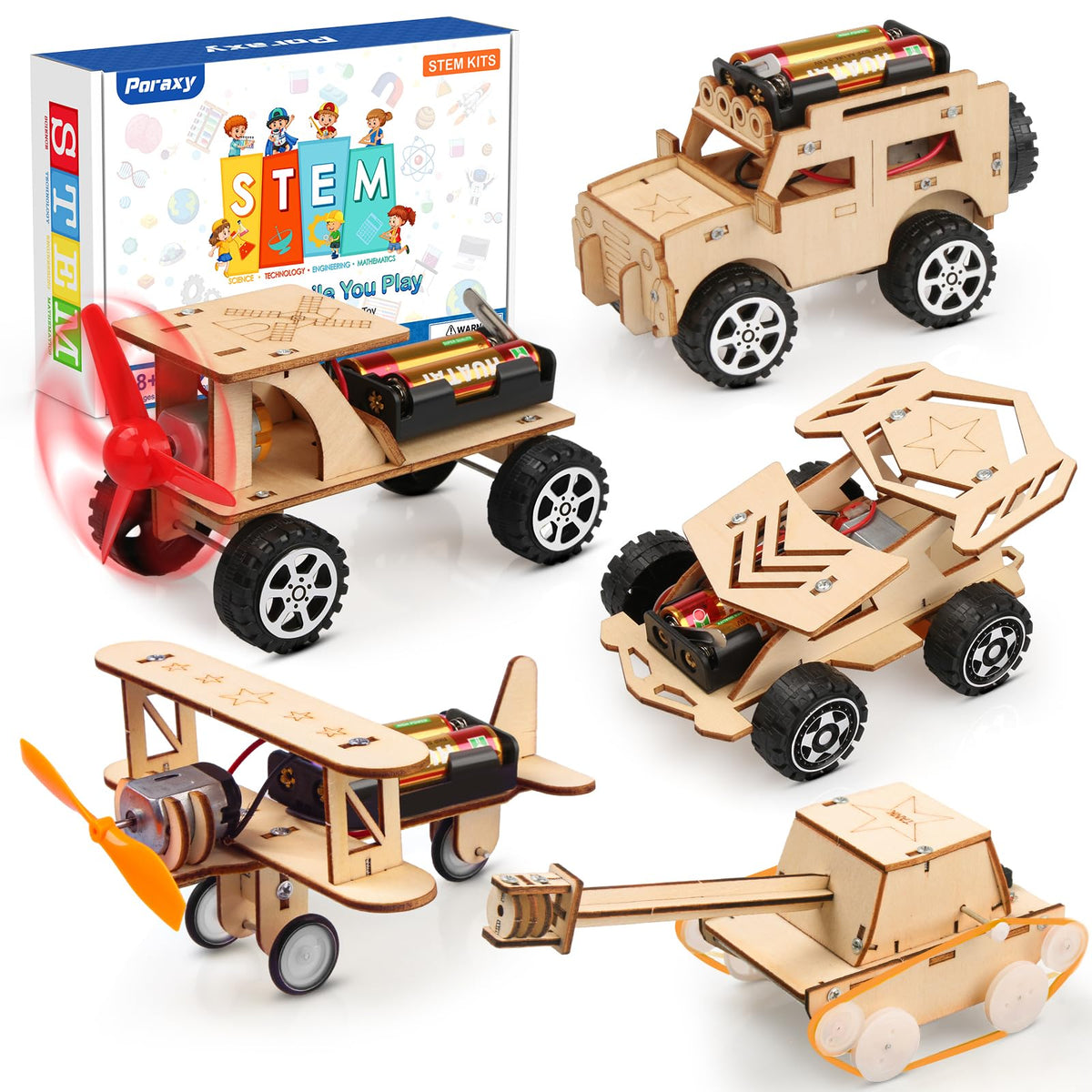Poraxy 5in1 STEM kit cars assembly for hands-on engineering play