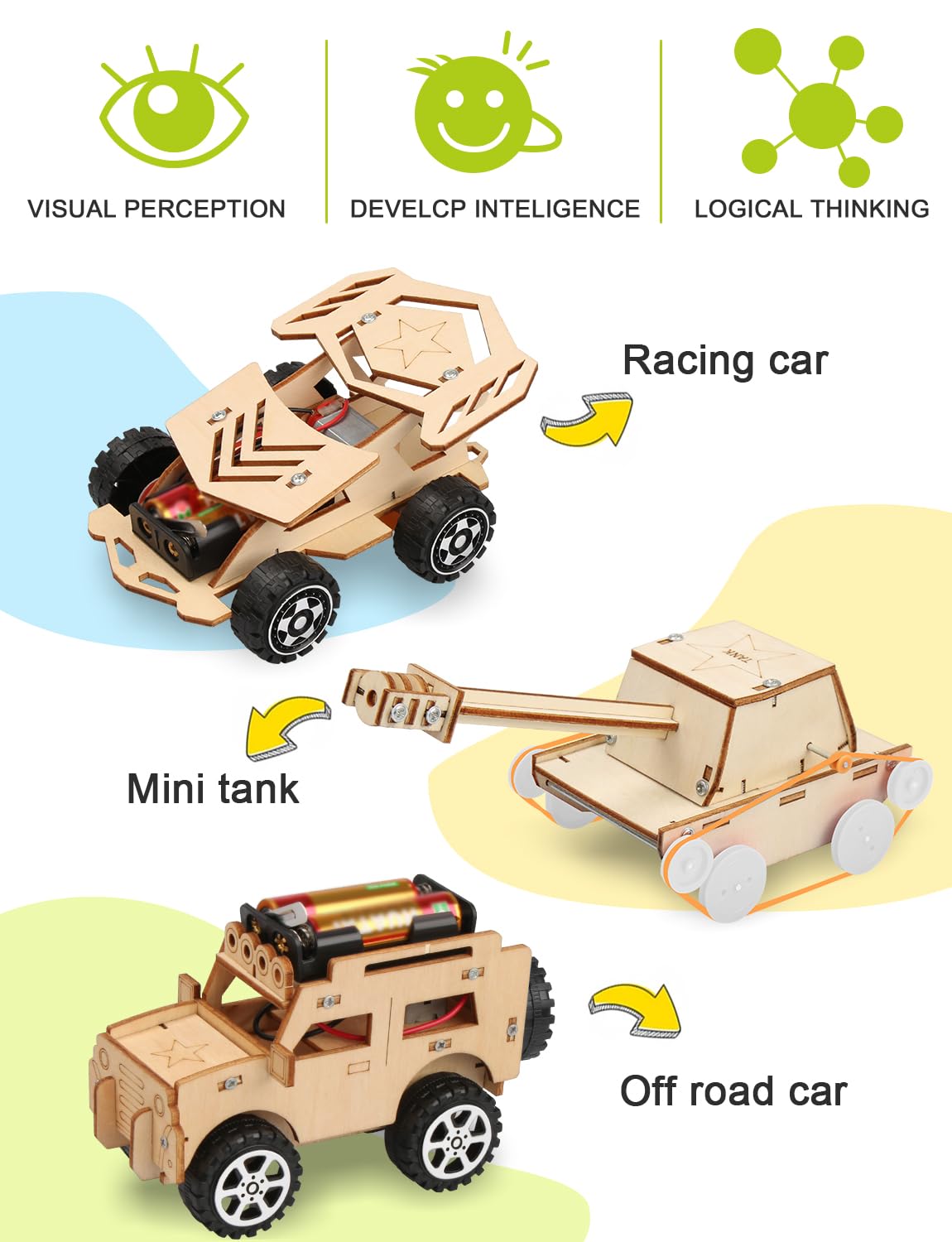 Poraxy wooden model car kit construction fosters creative building