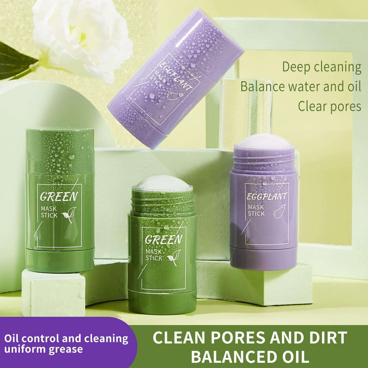 Porcolle Green Tea Mask Stick performing deep cleansing on pores.