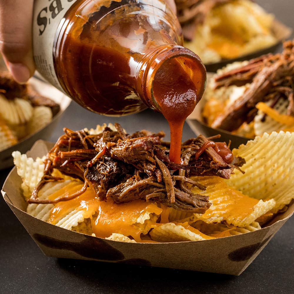 Pork and baked beans with Stubb's sauce for a zesty twist