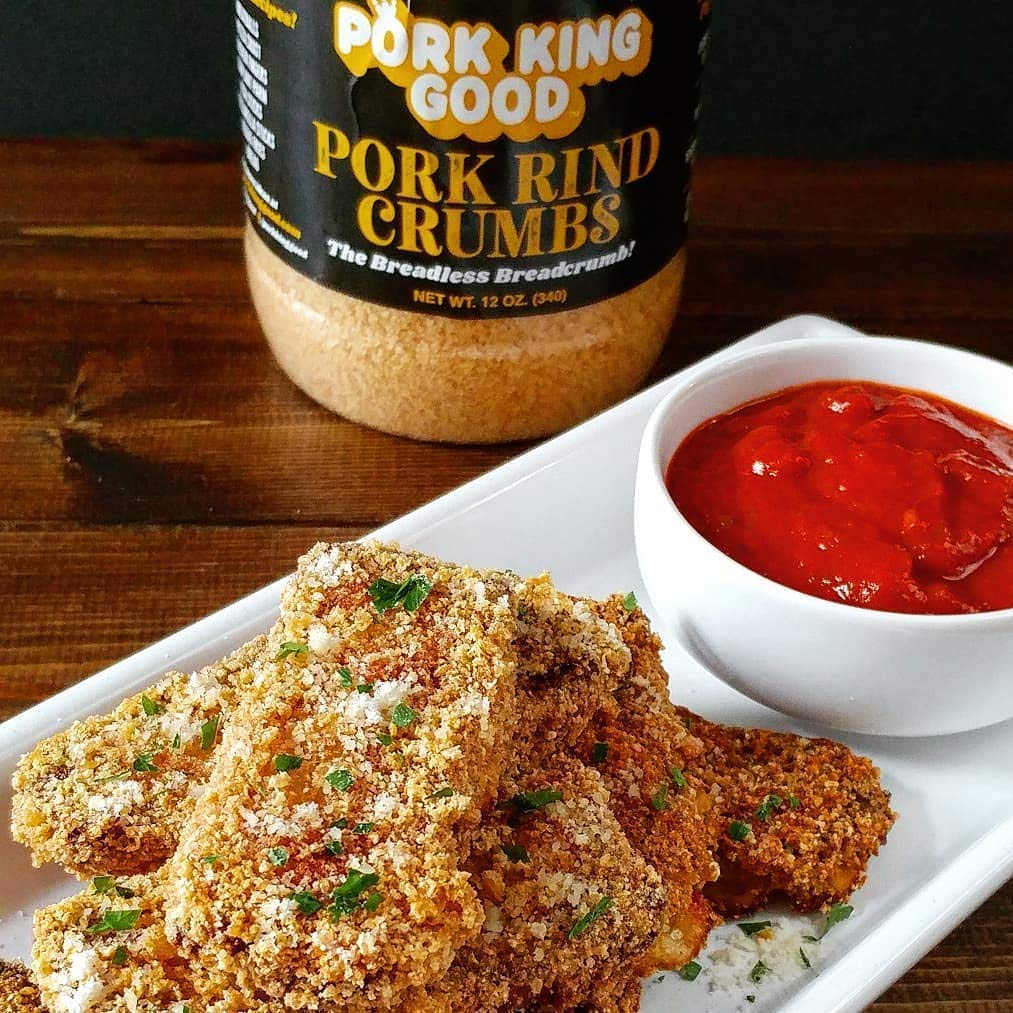 Pork King Good breaded fish dish with crispy crust using pork rind crumbs.