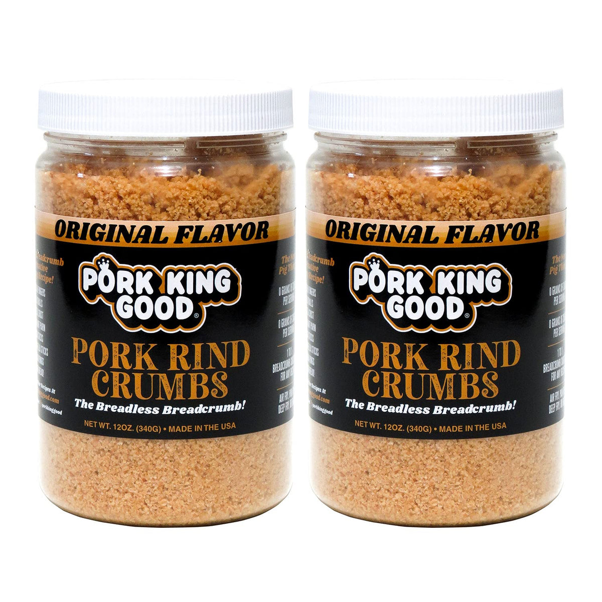 Pork King Good pork rind crumbs jar original flavor for easy low-carb breading.