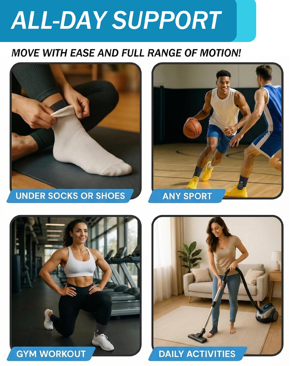 Porston ankle brace designed for daily wear in shoes and boots