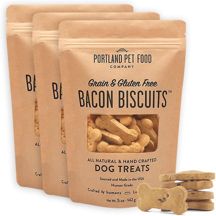 Portland Pet Food Company Bacon Dog Treats crunchy biscuit ideal for training rewards.