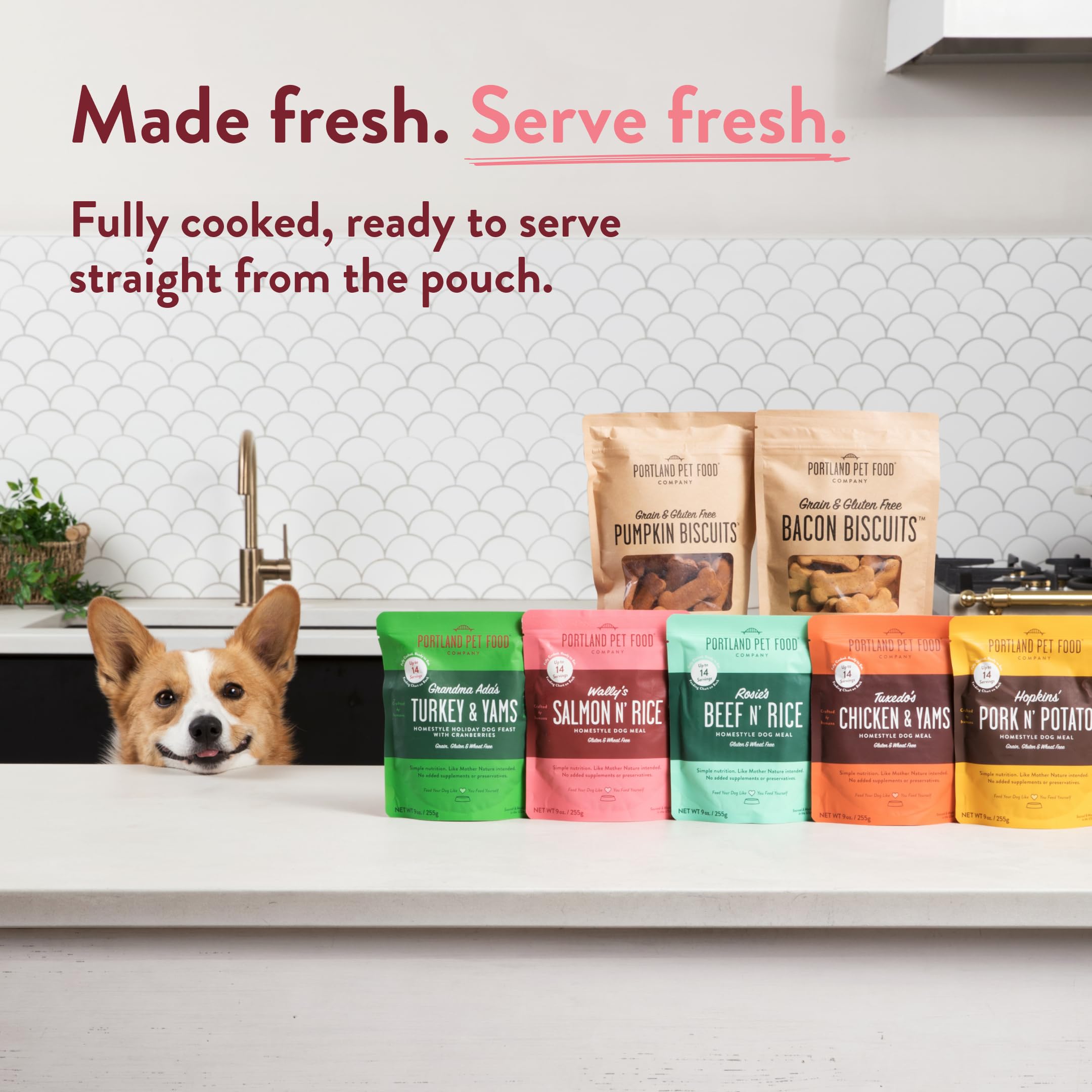 Portland Pet Food Wally’s Salmon N’ Rice ingredients laid out