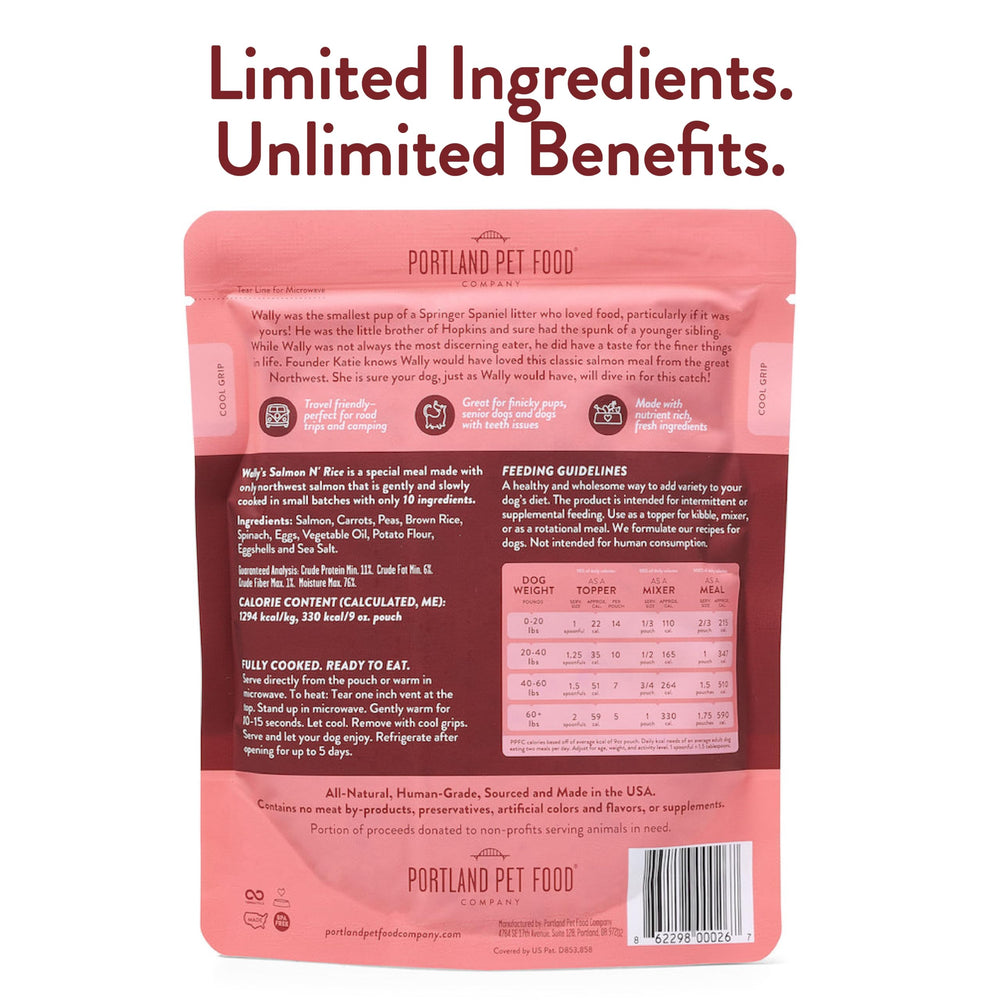 Portland Pet Food Wally’s Salmon N’ Rice suited for all life stages
