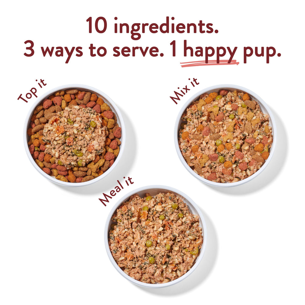 Portland Pet Food Wally’s Salmon N’ Rice in a bowl for versatile meals
