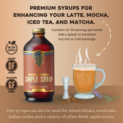 Portland Syrups Brown Sugar Simple Syrup in a cocktail glass, balanced sweetness for drinks.
