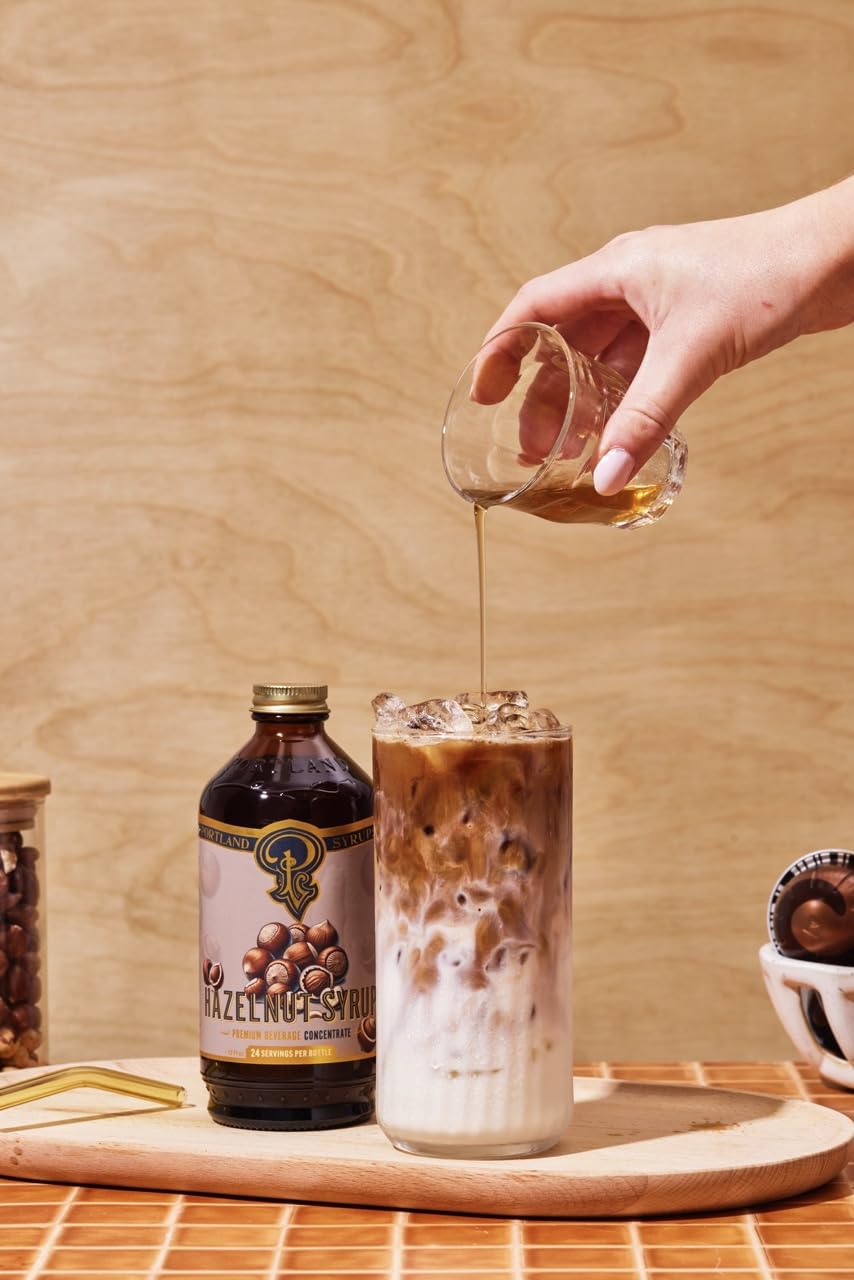 Dessert drizzle of hazelnut flavor using Portland Syrups Hazelnut Syrup