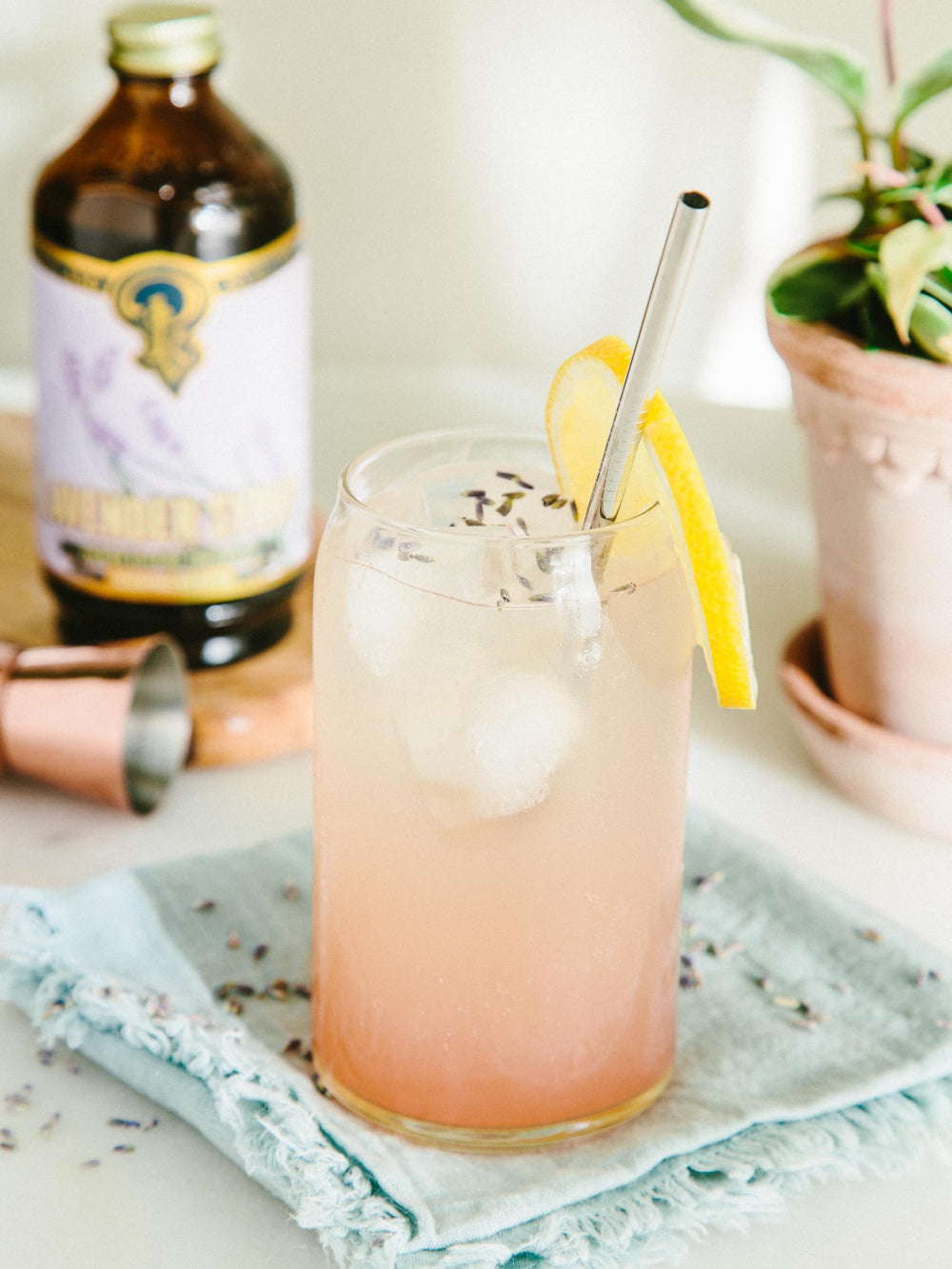 Portland Syrups Lavender Syrup bottle and glass show long-lasting flavor