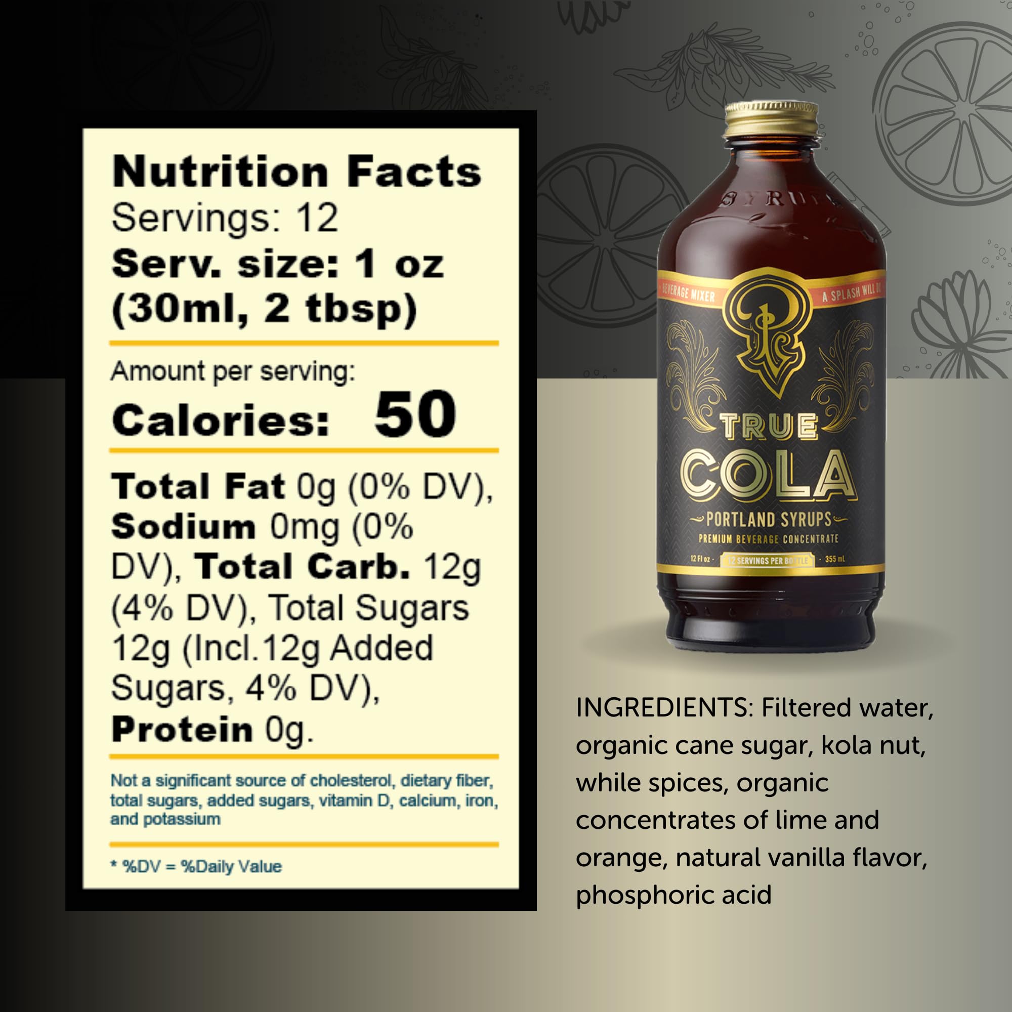 Pouring Portland Syrups True Cola to mix a fragrant, lower-sugar beverage