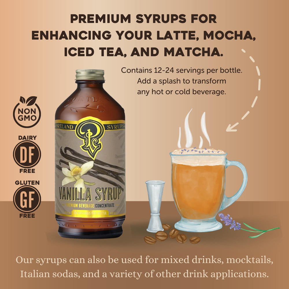 portland syrups latte coffee cup with vanilla aroma
