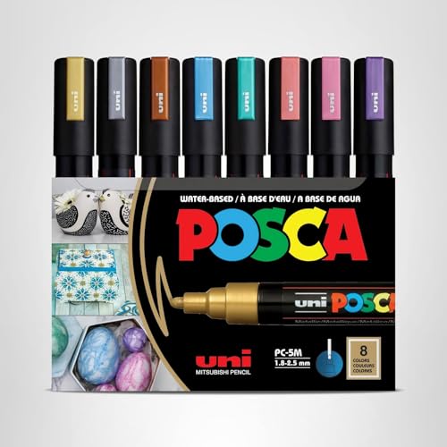 Posca markers 8-set on glass showcase opaque coverage