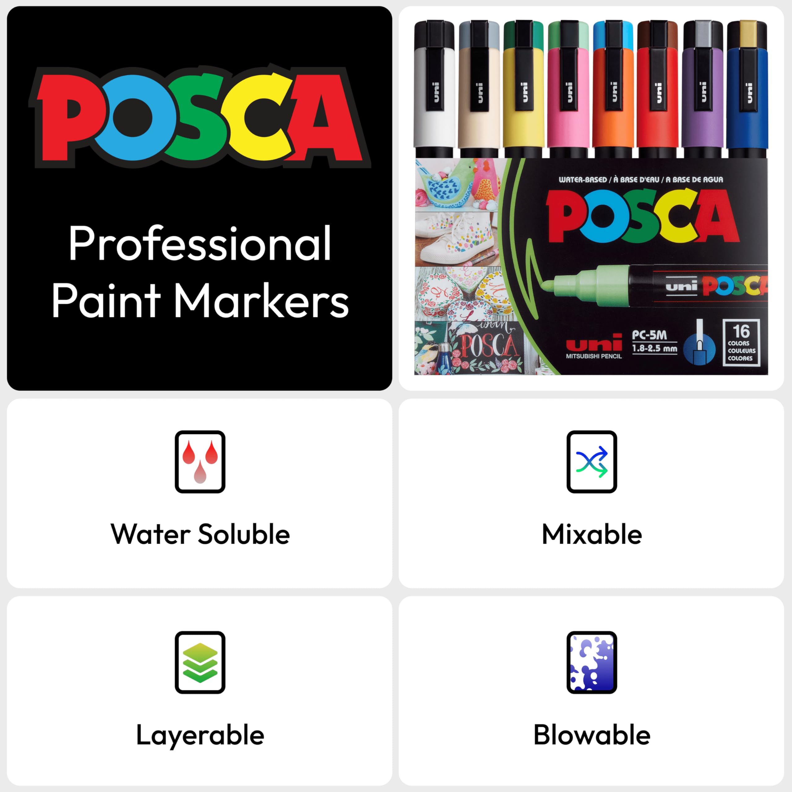 POSCA PC-5M metallic fluorescent inks add vibrant accents