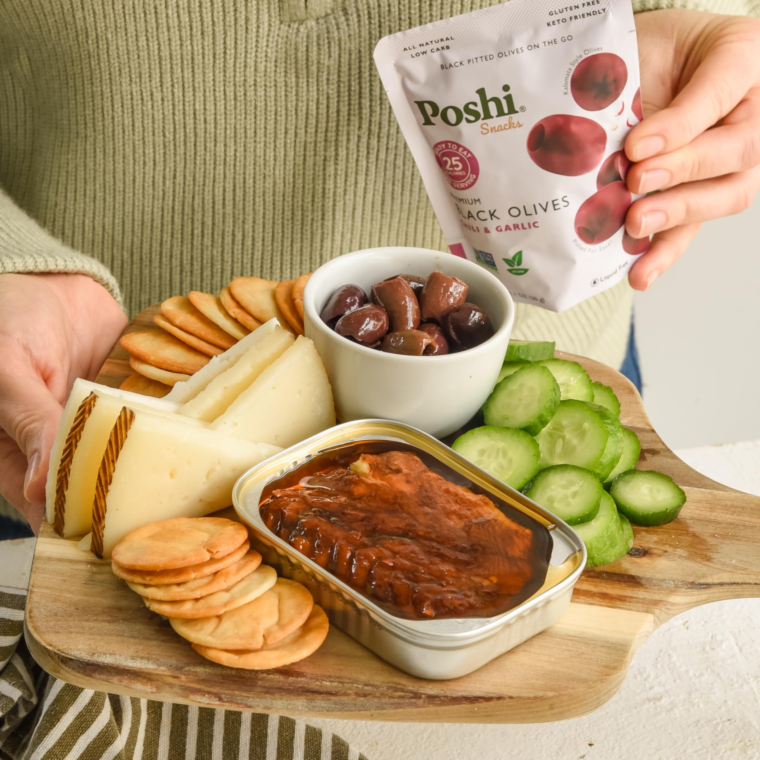 Poshi lightweight packaging keeps olives fresh in travel pouches