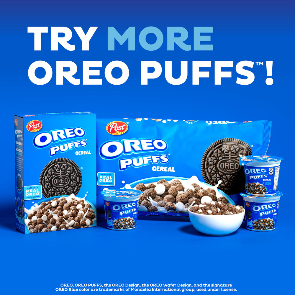 Post OREO PUFFS chocolatey cereal flavor stands out in bowls