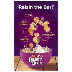 Box of Post Raisin Bran 25 oz on shelf for pantry access.
