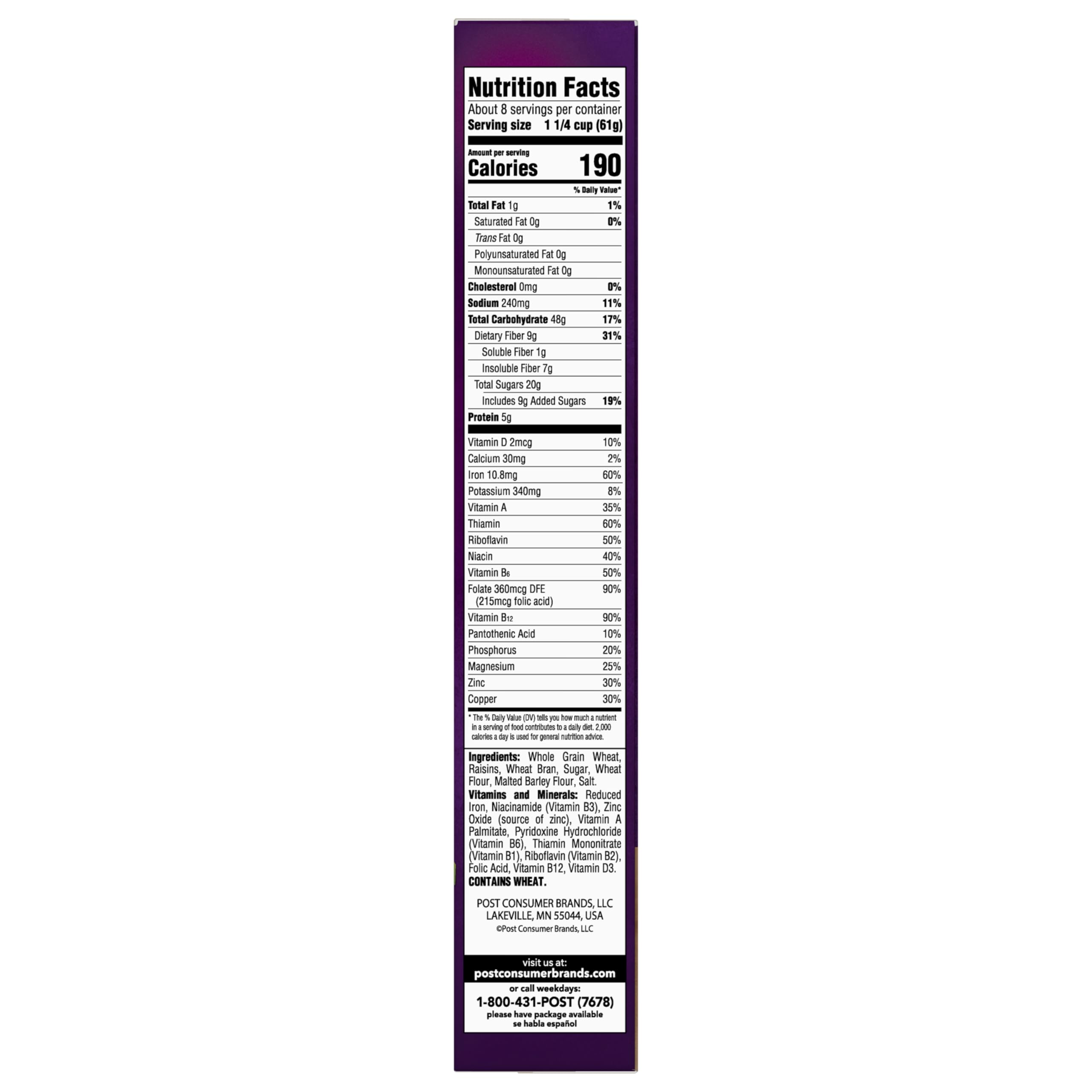 Kosher-certified Post Raisin Bran on the shelf.