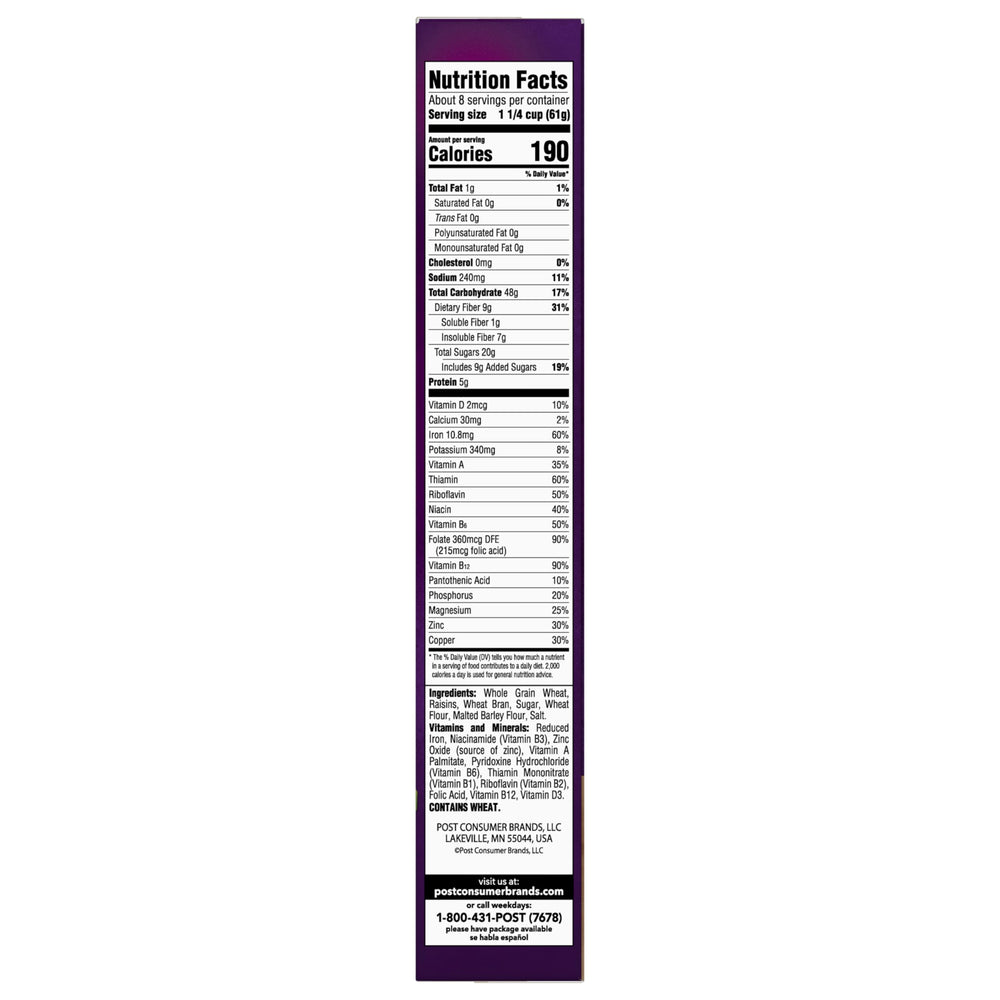 Kosher-certified Post Raisin Bran on the shelf.