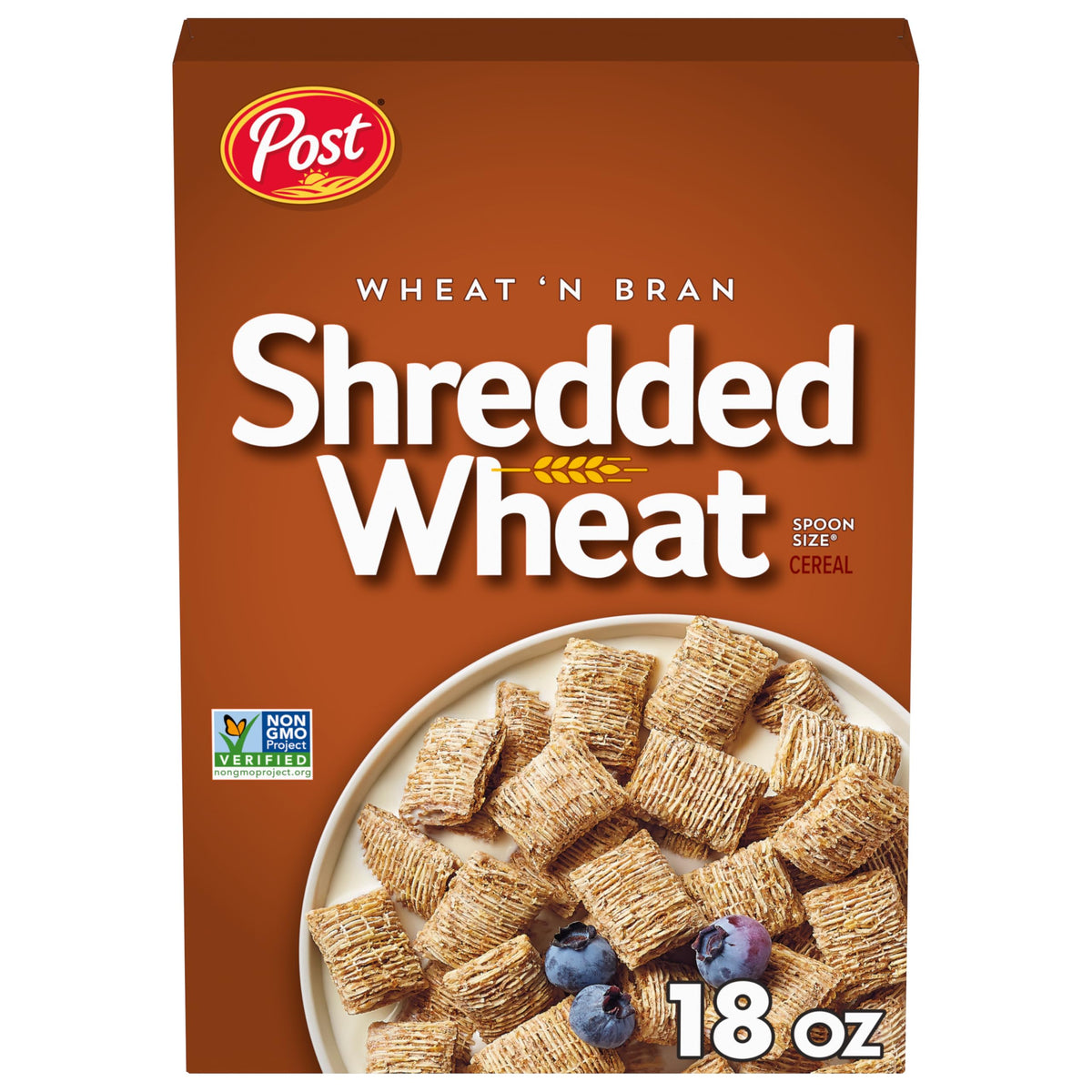 Post Wheat N Bran box on a kitchen counter signaling a fiber-rich breakfast
