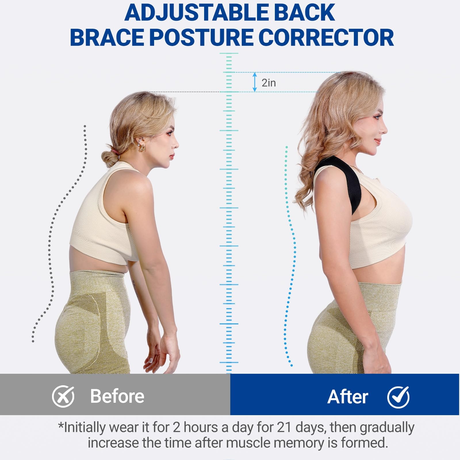 Posturace adjustable shoulder straps customize fit for men and women.
