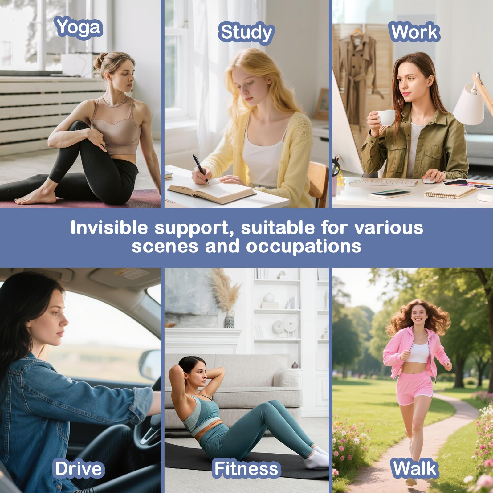 Posturace adjustable upper back brace with elastic panels stays discreet.