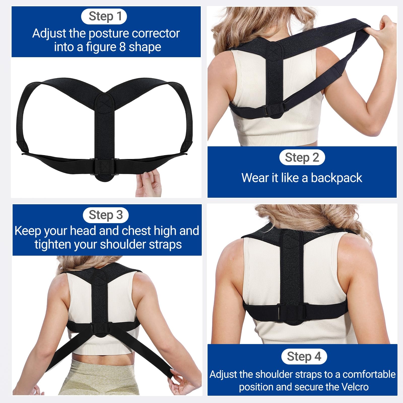Posturace open-shoulders feature helps counter rounded shoulders.