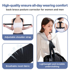 Posturace lumbar-shoulder-neck brace supporting posture during work and workouts.