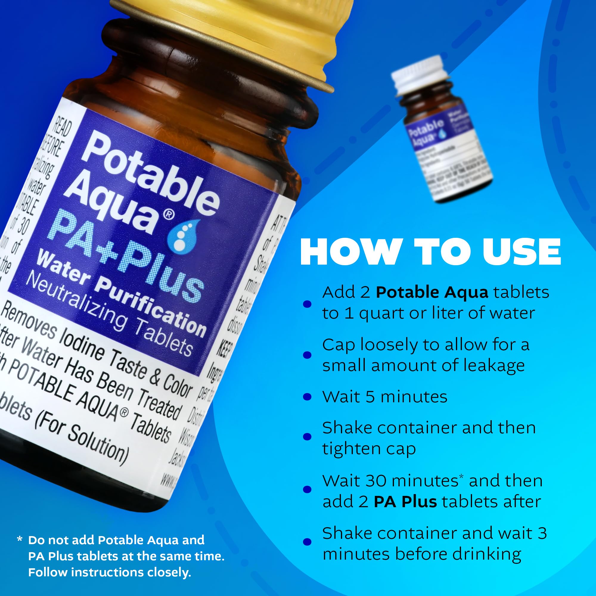 Potable Aqua camping kit ready image for portable water treatment.