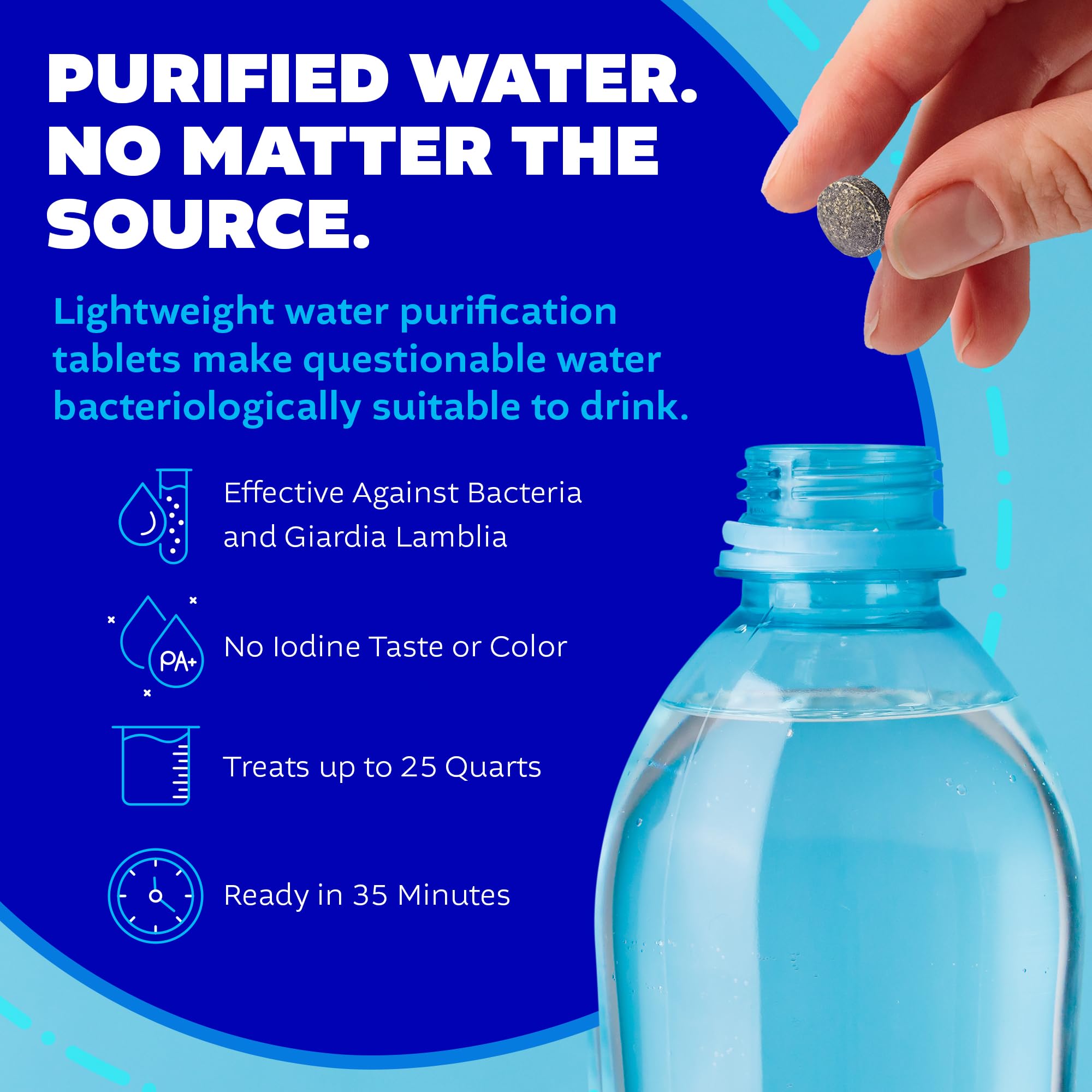 Potable Aqua emergency water treatment in action for outdoor use.