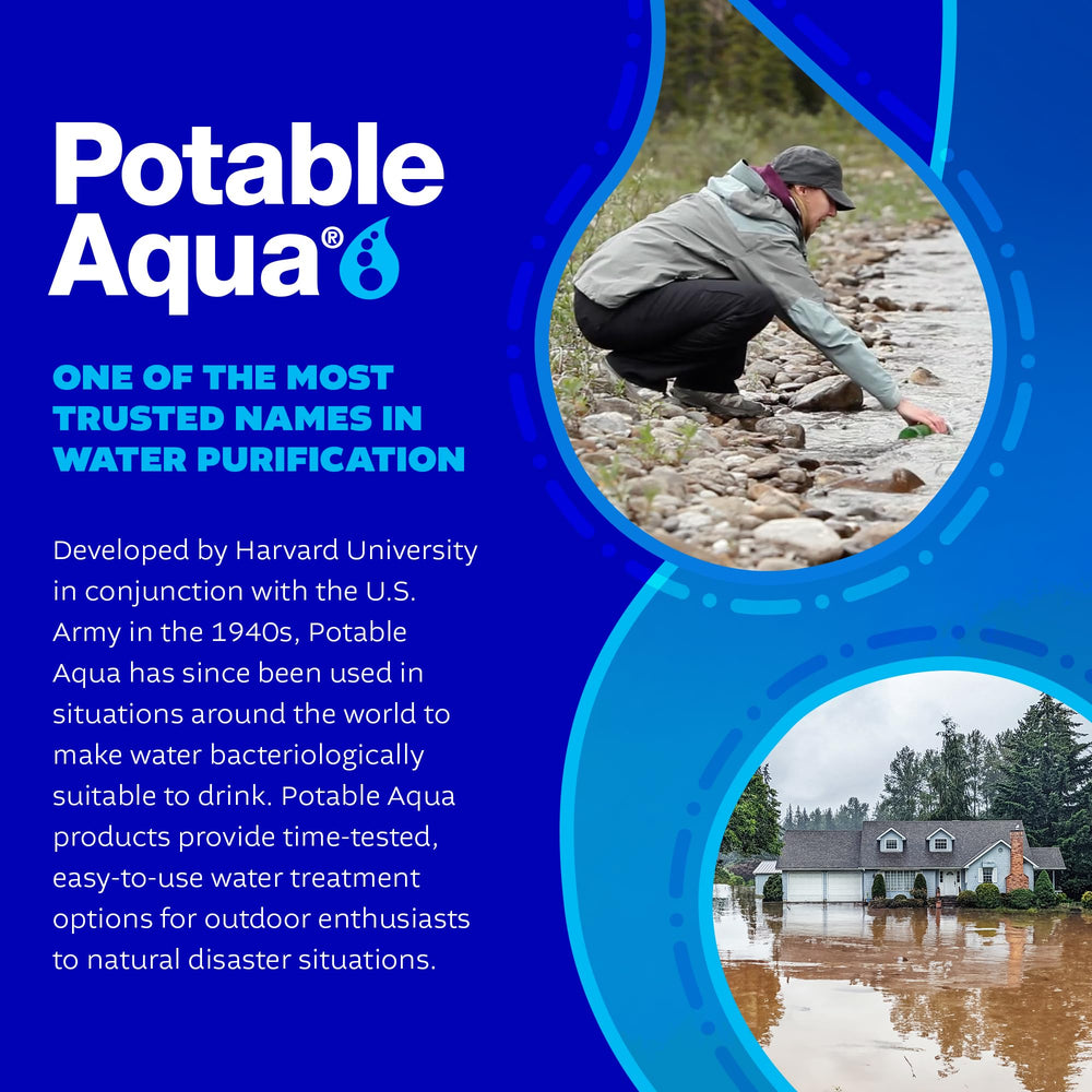Potable Aqua travel and hiking essentials with purification and PA Plus.