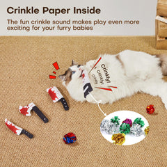 Potaroma knife toy with crinkle interior creates enticing sounds during solo or shared play.