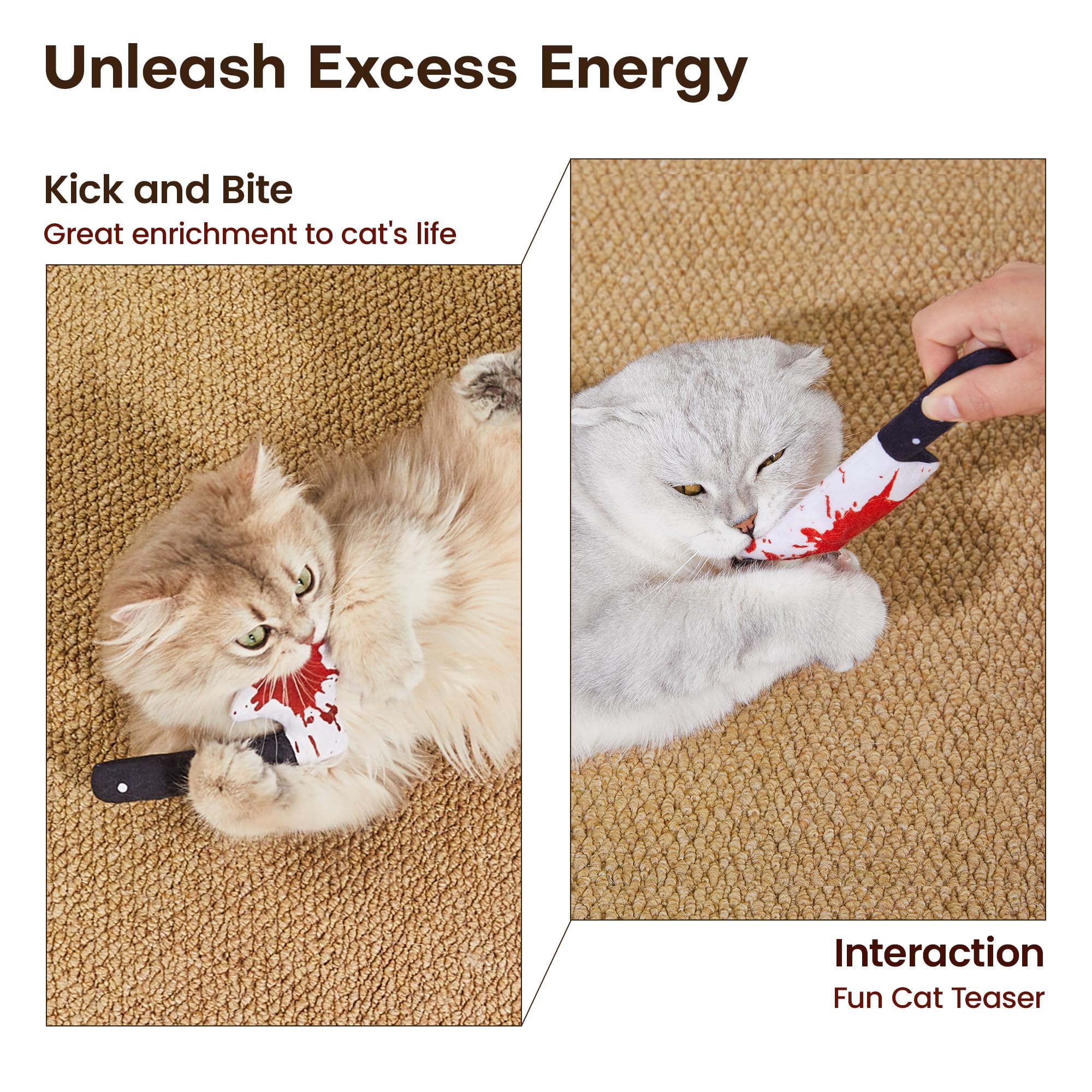 Potaroma durable plush knife toy withstands bites and claws for long-lasting fun.
