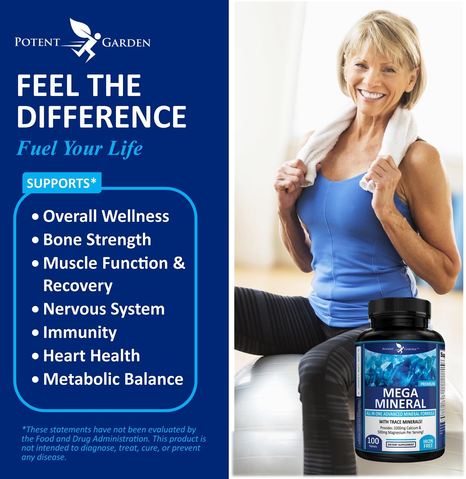 Potent Garden Mega Minerals label back with ingredients for informed supplement choices.
