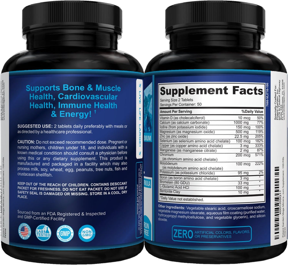 Potent Garden Mega Minerals pouring capsules demonstrating easy daily intake.