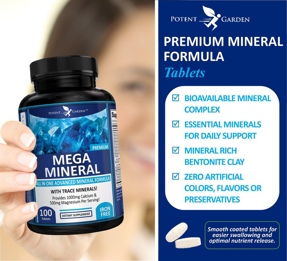 Potent Garden Mega Minerals bottle on counter ready for daily use.