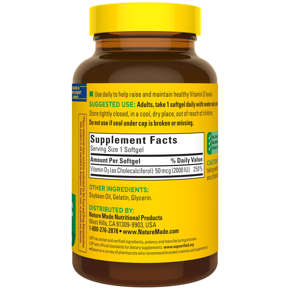 Pouring Nature Made Vitamin D3 softgels into hand for easy daily intake.