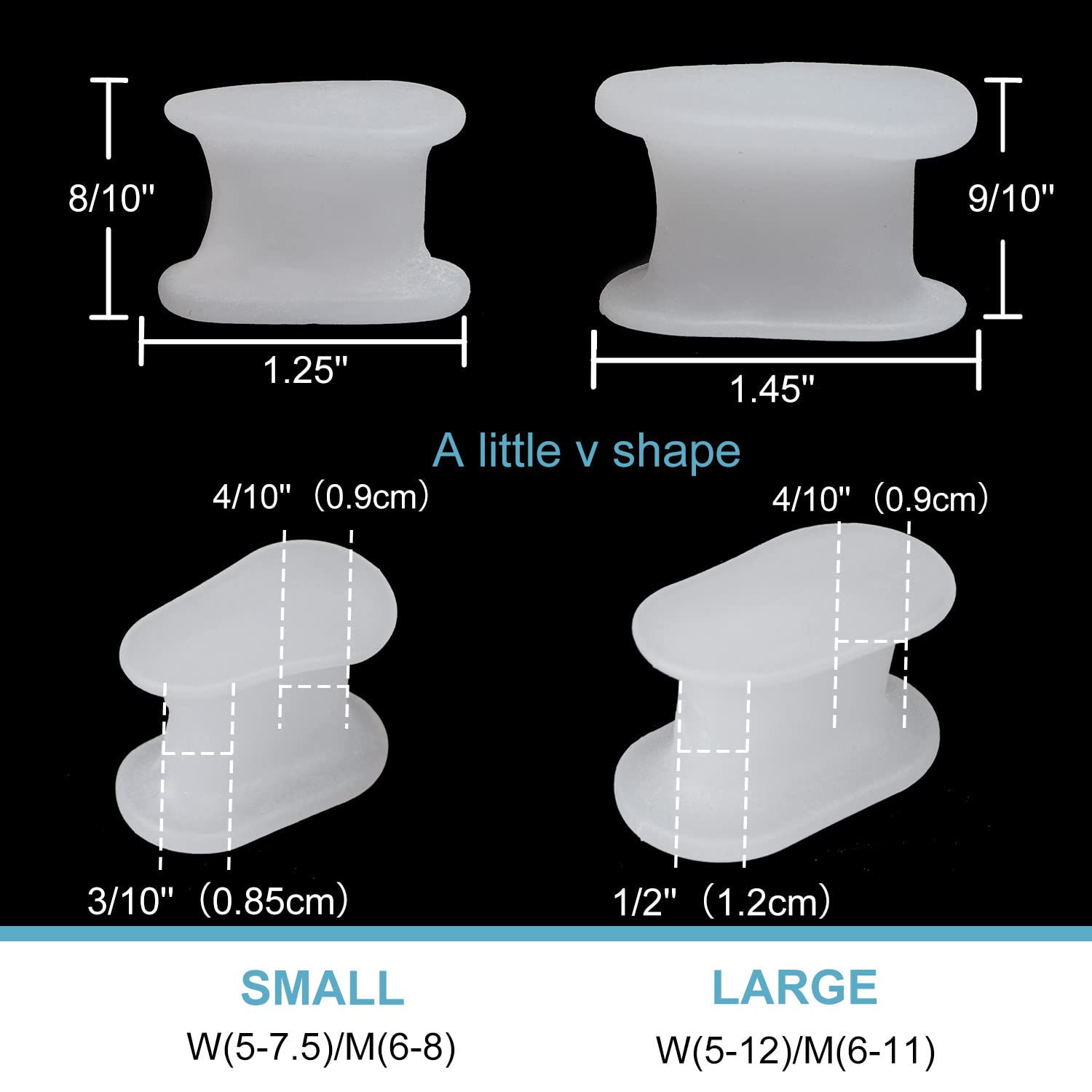 Povihome flanged silicone toe separators close-up showing stay-in-place design