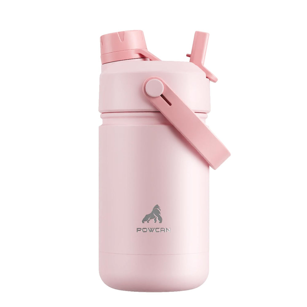 POWCAN Cotton Candy bottle front view shows kid-friendly pastel pink design for school days.
