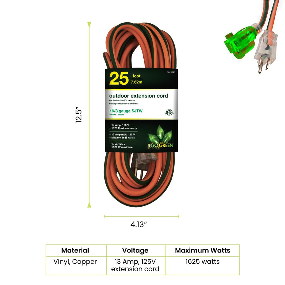 Power By GoGreen GG-13725 25-foot cord extending reach for outdoor projects
