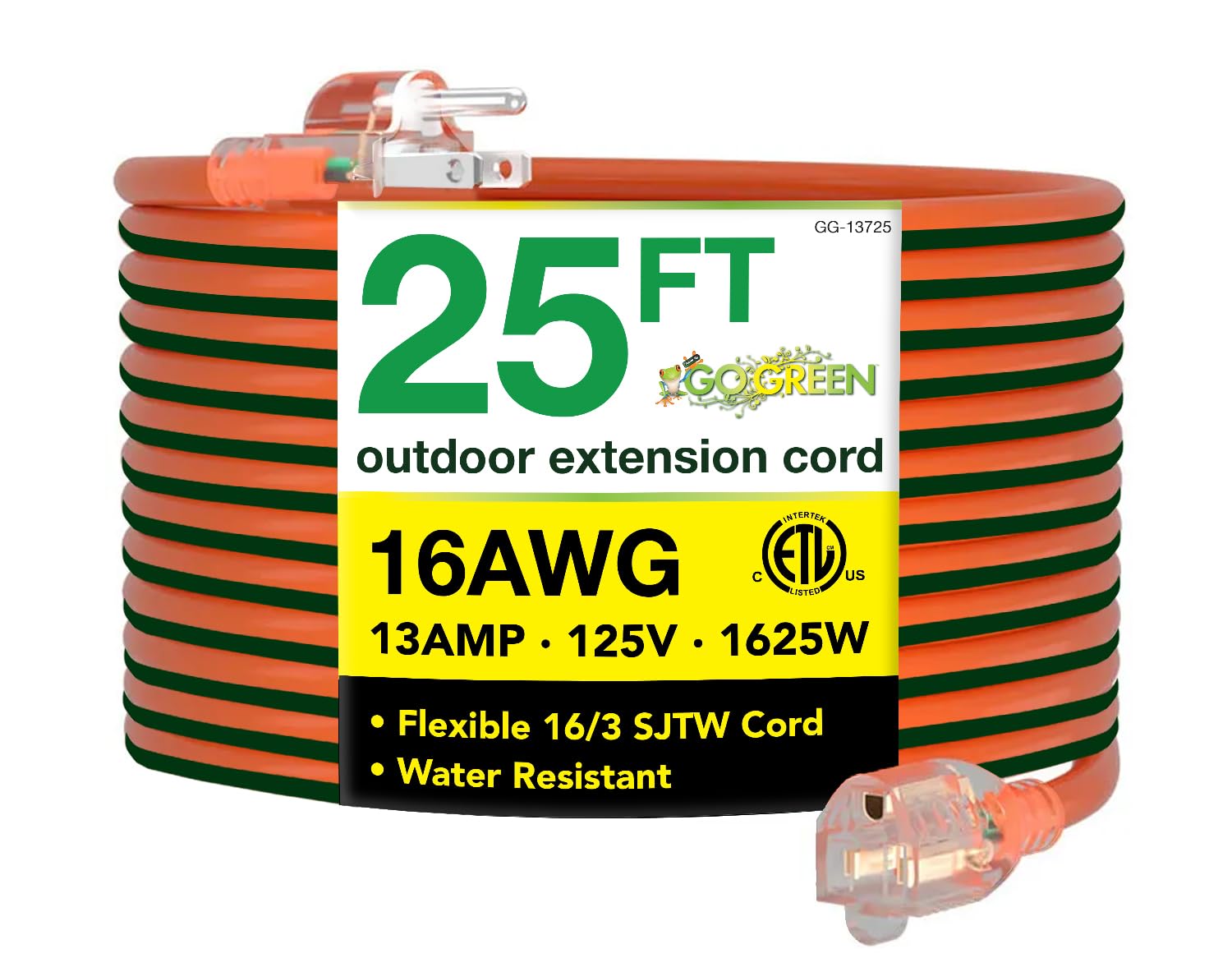 Power By GoGreen GG-13725 lighted end shows power status for safer outdoor use