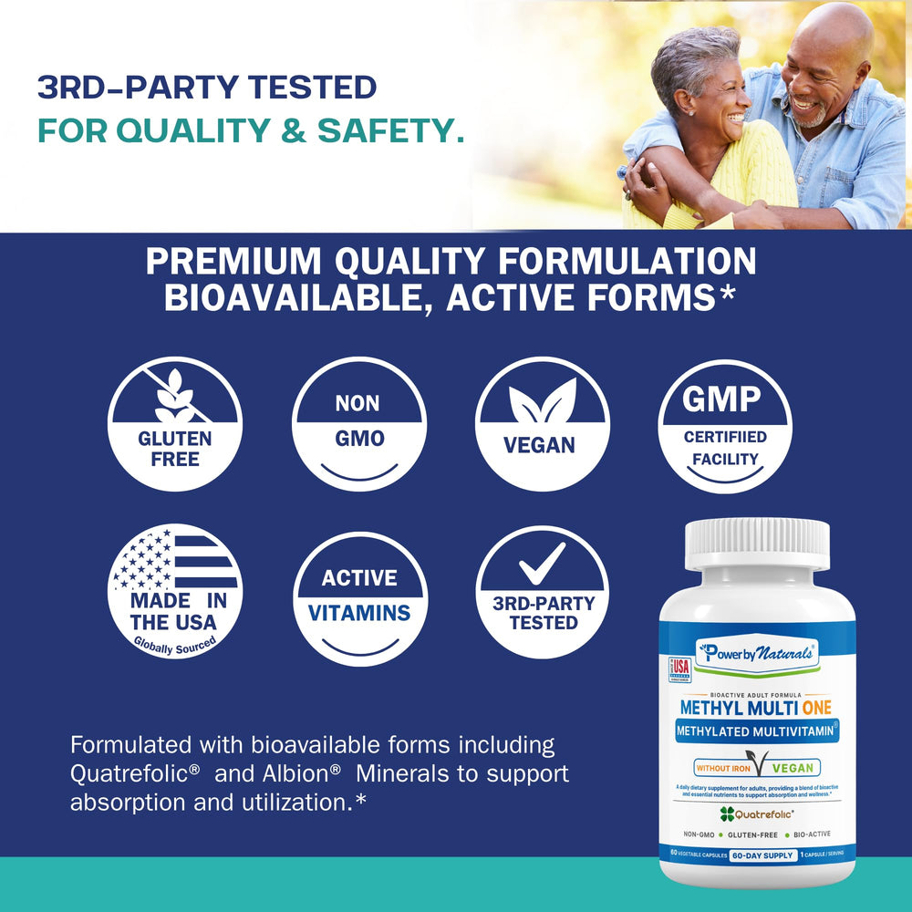 Power By Naturals Methyl Multi One CoQ10 image highlights antioxidant support for daily wellness.