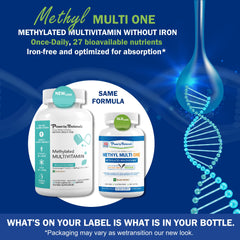 Power By Naturals Methyl Multi One capsules closeup highlighting easy swallowing.