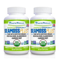 Power By Naturals Sea Moss Plus bottle with capsules for daily immune wellness.