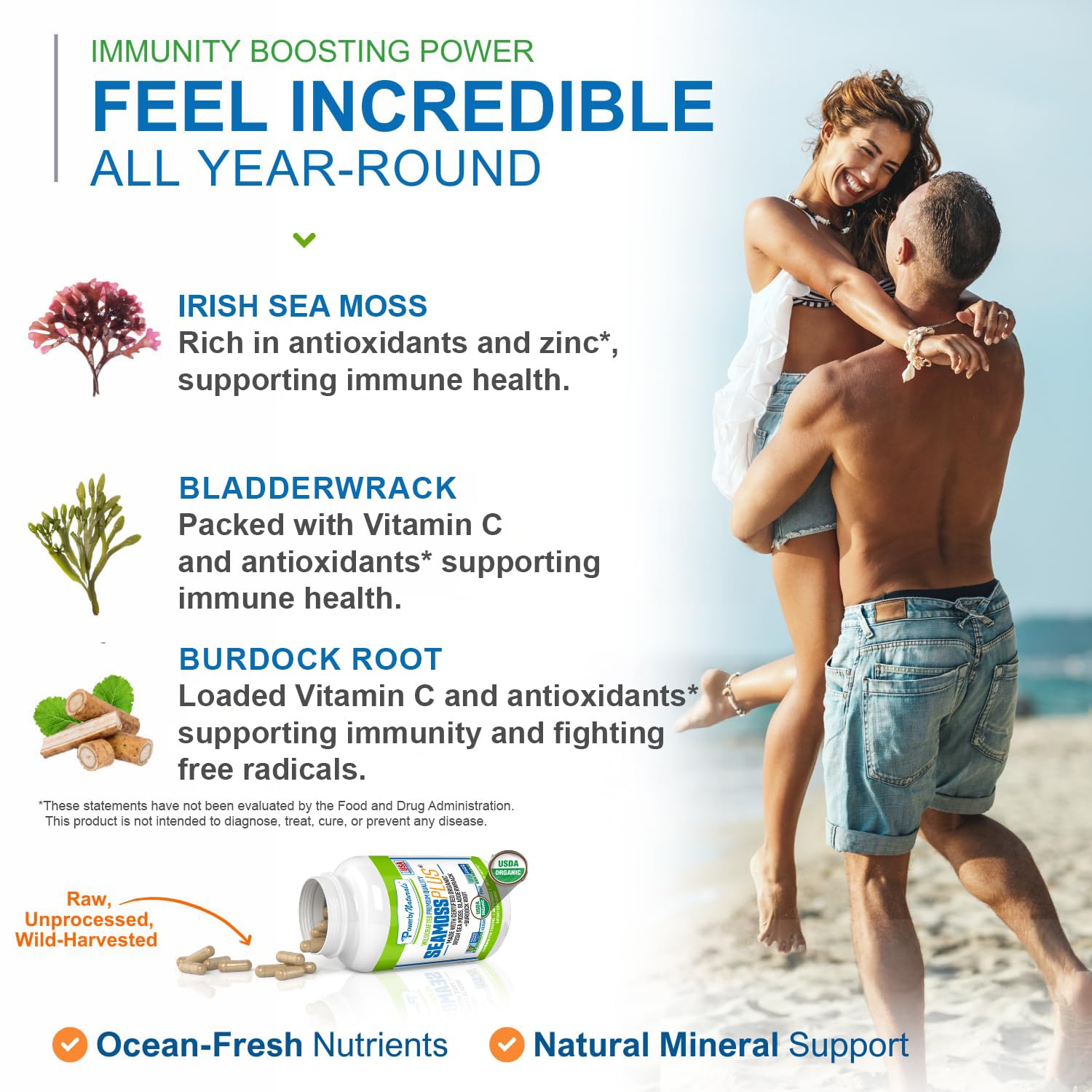 Power By Naturals Sea Moss Plus capsules close-up highlights compact daily dose.