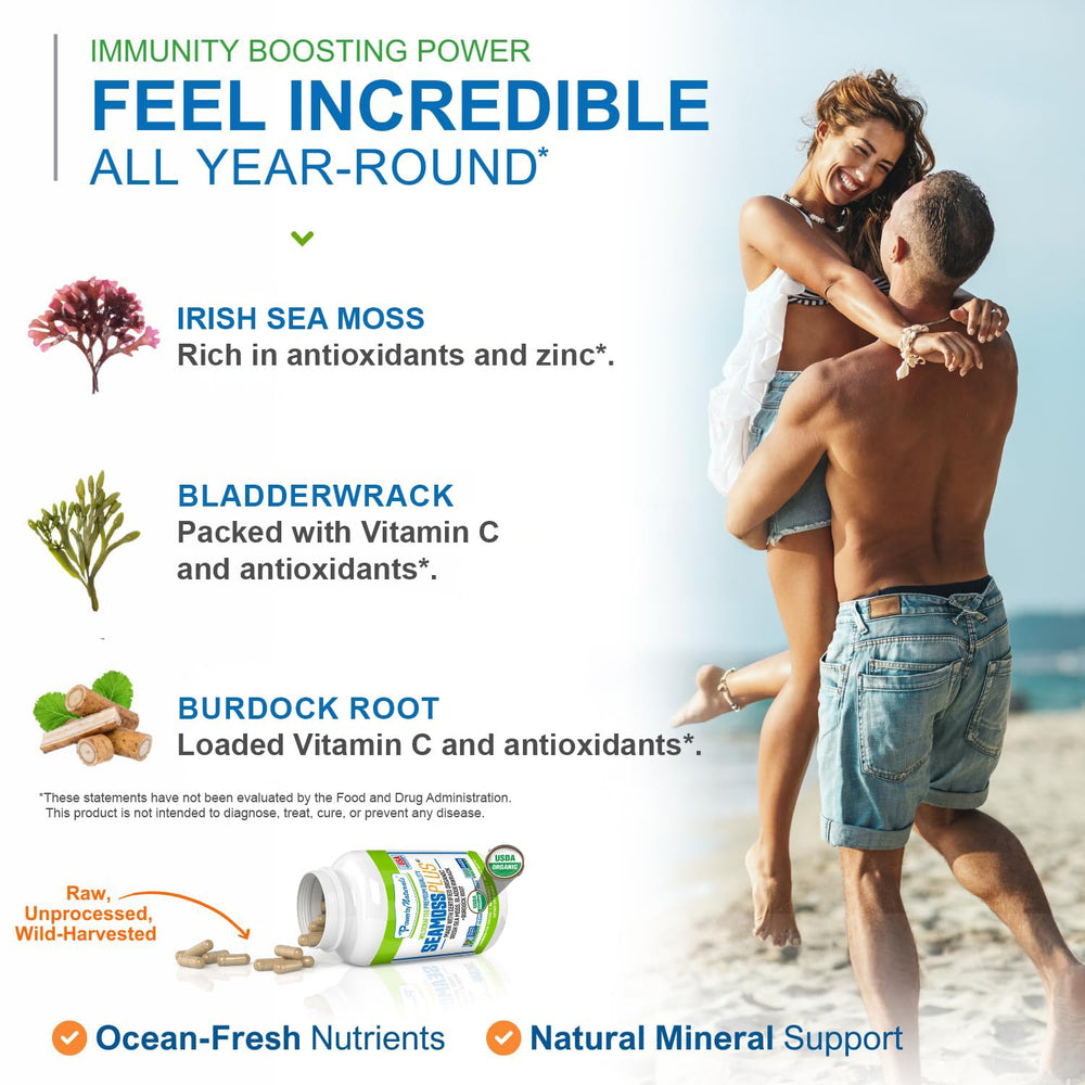 Power By Naturals Sea Moss Plus capsules in hand for daily supplementation.