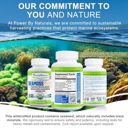 Power By Naturals Sea Moss Plus two capsules daily for a convenient routine.