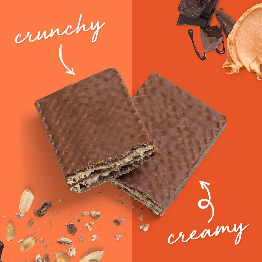 Power Crunch display with Peanut Butter Fudge bars on shelf