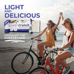 Power Crunch Chocolate Chip Cheesecake bite, wafer layers.