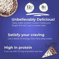 Power Crunch Chocolate Chip Cheesecake on store shelf, high-protein option for shoppers.